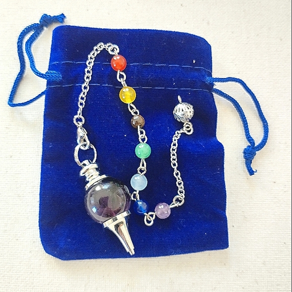 Pendulum 7 Chakra Beads Crystals Healing Keychain Purse Amethyst Natural Gem - Picture 1 of 10